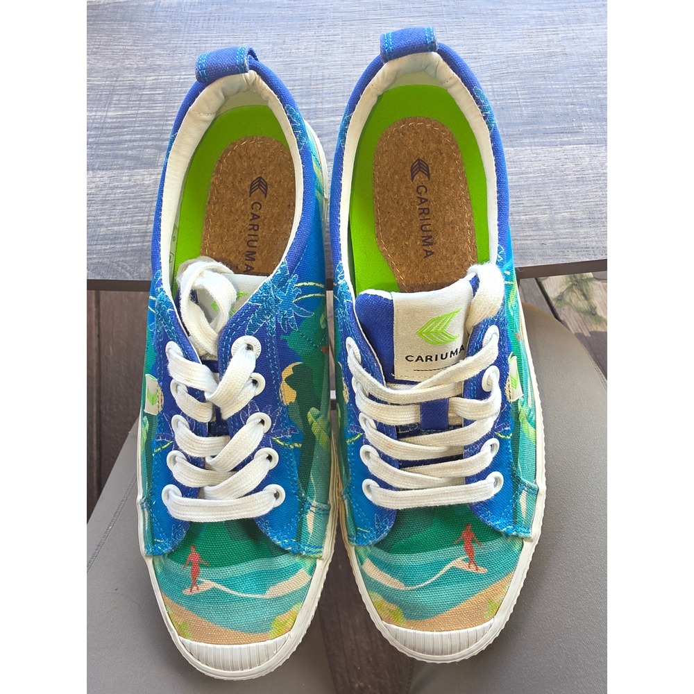 1104 Cariuma OCA Low Canvas Sneakers Tropical Surf Beach Blue Mens 6 Wmns 7.5